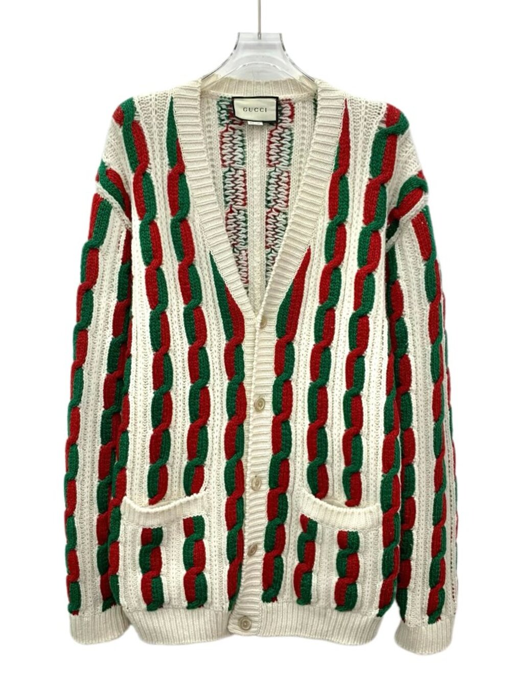 J30722 Gucci Gucci colorblock cable knit wool cardigan jacket S size
